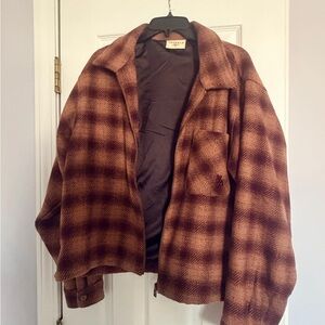 YoungLA Brown Plaid Lightweight Shirt Jacket